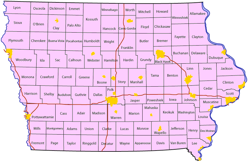 iowa map area covered by kinstler & associates